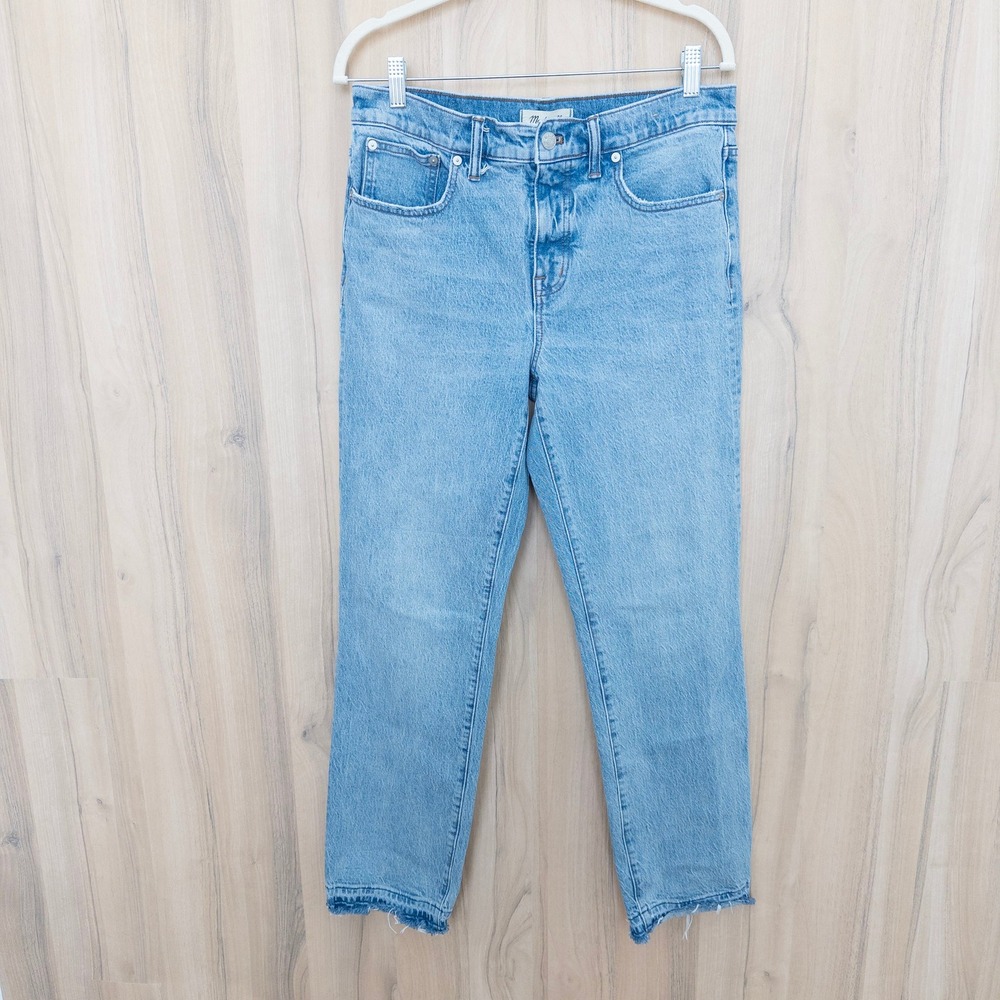 Madewell Womens Mid Rise 90s Straight Jean Size 29 Light Wash Raw Hem Casual
